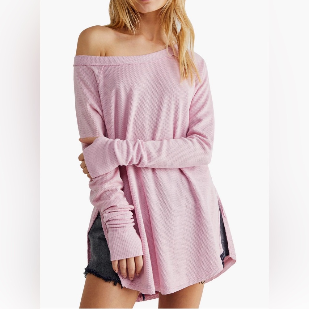 We The Free Waffle-Knit Off-Shoulder Top - Light Pink